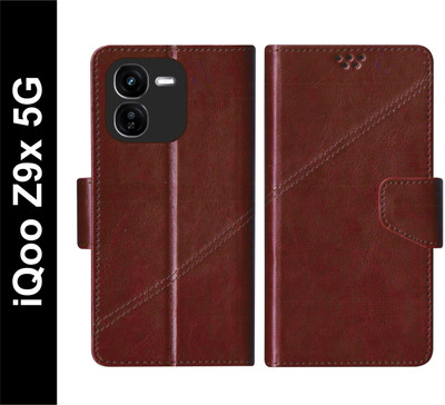 SBMS Flip Cover for iQoo Z9x 5G Back Cover Case with Magnatic Closure | Inbuilt Stand | Card & Money Pocket(Brown, Shock Proof, Pack of: 1)