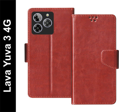 SBMS Flip Cover for Lava Yuva 3 4G Back Cover Case with Magnatic Closure(Brown, Shock Proof, Pack of: 1)