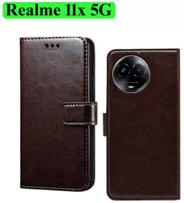 Wynhard Flip Cover for Realme 11x 5G, Realme Narzo 60x 5G(Brown, Grip Case, Pack of: 1)