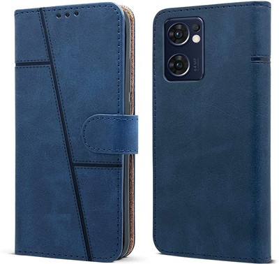 spaziogold Flip Cover for Oppo Reno 7 5G(Premium Leather | 360-degree Protection | Multi-Angle Stand)(Blue, Dual Protection, Pack of: 1)