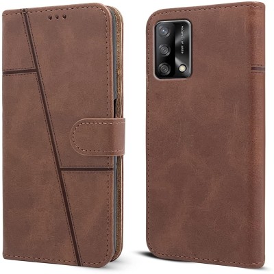 SnapStar Flip Cover for Oppo F19 S(Premium Leather Material | Built-in Stand | Card Slots and Wallet)(Brown, Dual Protection, Pack of: 1)