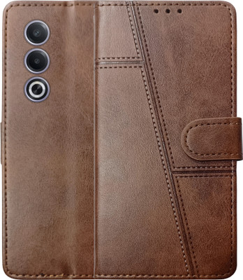 SUPER-ME Flip Cover for OPPO A3 PRO 5G | ARROW COVER | Heavy Magnet | Scratch-Free Vegan Leather | 3 Pockets(Brown, Dual Protection, Pack of: 1)