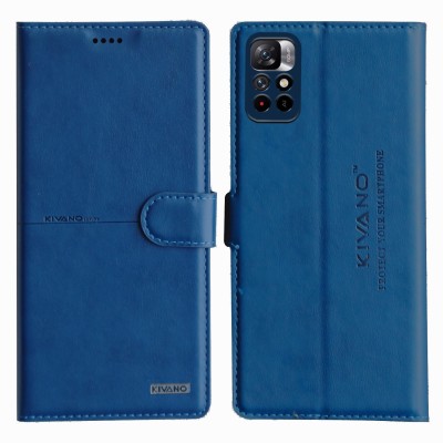 KIVANO Flip Cover for Xiaomi Redmi Note 11T / Poco M4 Pro 5G| Luxurious Design | Handcrafted Unique(Blue, Cases with Holder, Pack of: 1)