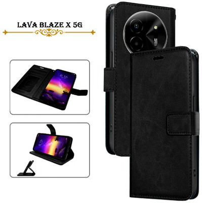 Asmart Flip Cover for Lava Blaze X 5G(Black, Pack of: 1)