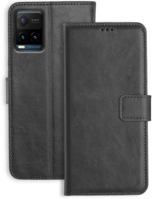 AKSP Flip Cover for Vivo Y21T 5G Genuine Leather Finish & Designer Button(Black, Dual Protection, Pack of: 1)