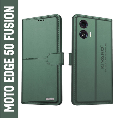 KIVANO Flip Cover for Motorola G96 5G / Motorola Edge 50 Fusion 5G| Luxurious Design | Handcrafted Unique |Vegan(Green, Cases with Holder, Pack of: 1)