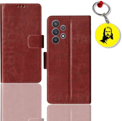 HANIRY Flip Cover for Samsung M32 5G flip case | SM-M326B flip cover | Free Jesus Keychain | Brown(Brown, Magnetic Case, Pack of: 1)