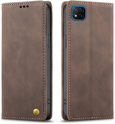 GoPerfect Flip Cover for Mi Poco C3 | Premium Enhanced Design | Business Professional Most Liked Cover(Brown, Dual Protection, Pack of: 1)