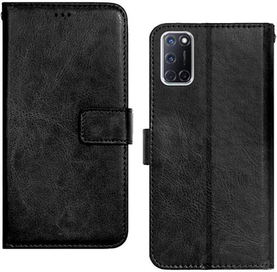 SUCH Flip Cover for Flip Cover for OPPO-A52 (Black, Dual Protection, Pack of: 1)(Black, Cases with Holder)