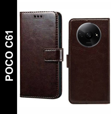 Turncoat Flip Cover for POCO C61(Brown, Grip Case, Pack of: 1)