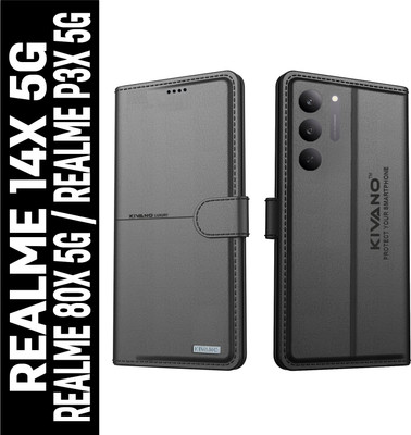 KIVANO Flip Cover for Realme Narzo 80X 5G / Realme P3X 5G / Realme 14X 5G|Premium Leather Wallet Case|Magnetic(Black, Magnetic Case, Pack of: 1)