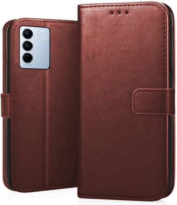 MobileMantra Flip Cover for Vivo V27 V27 Pro 5G | Leather Finish | Inside TPU with Card Pockets | Back Cover |(Brown, Shock Proof, Pack of: 1)
