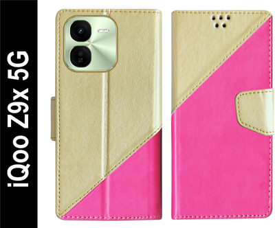 SBMS Flip Cover for iQoo Z9x 5G Back Cover Case with Magnatic Closure | Inbuilt Stand | Card & Money Pocket(Pink, Shock Proof, Pack of: 1)