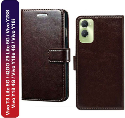 Spicesun Flip Cover for Vivo T3 Lite 5G / iQOO Z9 Lite 5G / Vivo Y28S 5G / Vivo Y18 4G / Vivo Y18e 4G / Vivo Y18i(Brown, Shock Proof, Pack of: 1)