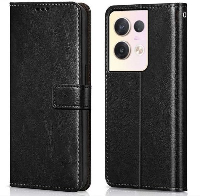 WOW Imagine Flip Cover for Oppo Reno 8 Pro (Flexible | Leather Finish | Card Pockets Wallet & Stand |(Black, Magnetic Case, Pack of: 1)