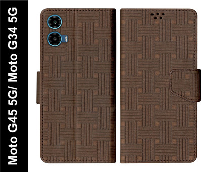SBMS Flip Cover for Motorola Moto G45 5G / Moto G34 5G Back Cover Case with Magnatic Closure | Inbuilt Stand(Brown, Shock Proof, Pack of: 1)