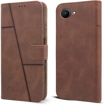 NIMMIKA ENTERPRISES Flip Cover for Realme C30s(Premium leather material | 360-degree protection | Card slots and pockets)(Brown, Dual Protection, Pack of: 1)
