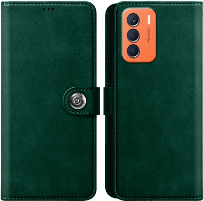 Qyist Flip Cover for Infinix Zero 5G 2023| Premium Tich Button Cover |Vegan Pu Leather Flip(Green, Dual Protection, Pack of: 1)