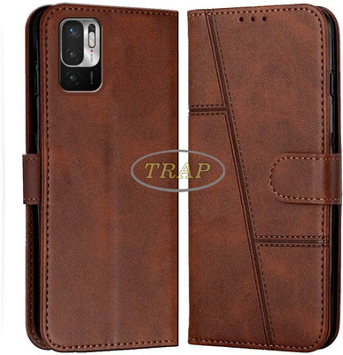 Trap Premium Flip Cover Flip Cover for Redmi Note 10T 5G(Brown, Cases with Holder, Pack of: 1)