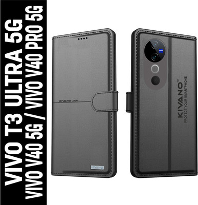 KIVANO Flip Cover for Vivo T3 Ultra 5G / Vivo V40 5G / Vivo V40 Pro 5G|Premium Leather Wallet Case|Magnetic(Black, Magnetic Case, Pack of: 1)