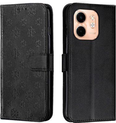 Ascensify Flip Cover for Infinix Smart 9 HD Floral Pattern, Magnetic Closure, Shockproof Wallet Case(Black, Card Holder, Pack of: 1)