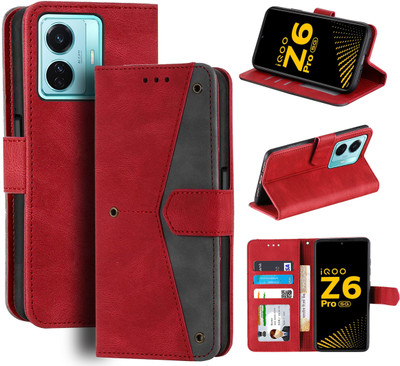 Unistuff Flip Cover for iQOO Z6 Pro 5G(Red, Camera Bump Protector, Pack of: 1)