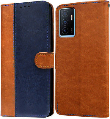 Casotec Flip Cover for Vivo Y75 4G(Brown, Blue, Pack of: 1)