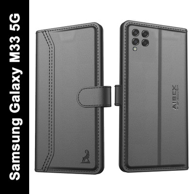 AIBEX Flip Cover for Samsung Galaxy M33 5G|Premium Leather Finish | Magnetic Closure | Kickstand Feature(Black, Magnetic Case, Pack of: 1)