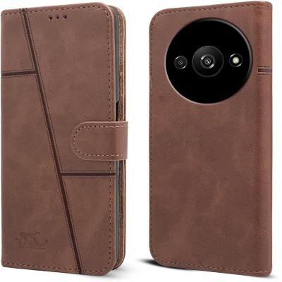 spaziogold Flip Cover for Mi Redmi A3 2024(Premium Leather Material | Built-in Stand | Card Slots and Wallet)(Brown, Dual Protection, Pack of: 1)