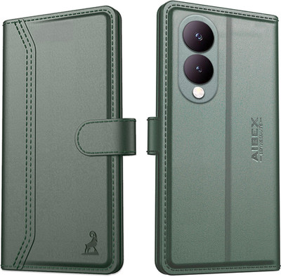 AIBEX Flip Cover for Vivo Y28 5G / Vivo Y17s 4G| Premium Leather Finish | Magnetic Closure | Kickstand Feature(Green, Magnetic Case, Pack of: 1)