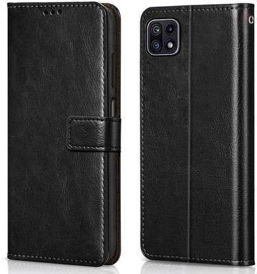 COVERHEAD Flip Cover for Samsung Galaxy A22 5G leather flip (Black, Shock Proof, Pack of: 1)(Black, Cases with Holder)