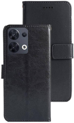 SUCH Flip Cover for Flip Cover for OPPO Reno8 5G-CPH2359 (Black, Dual Protection, Pack of: 1)(Black, Cases with Holder)