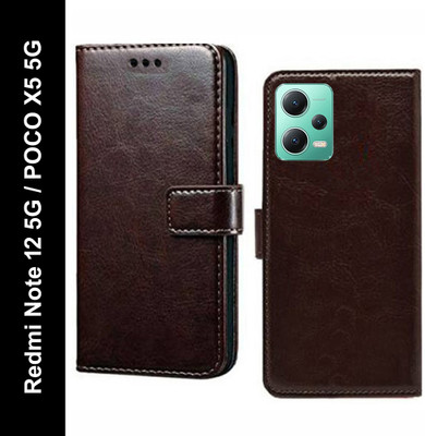 Wynhard Flip Cover for Redmi Note 12 5G, POCO X5 5G(Brown, Grip Case, Pack of: 1)