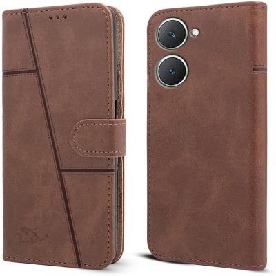 YoZoo Flip Cover for Vivo Y28S 5G / Vivo Y18 4G / Vivo Y18e|Vivo Y03|Vegan PU Leather(Brown, Dual Protection, Pack of: 1)