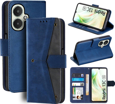 Unistuff Flip Cover for Redmi 13C 5G(Blue, Camera Bump Protector, Pack of: 1)