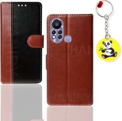 HANIRY Flip Cover for Infinix Hot 11s flip cover | X6812 flip case | Free Panda Keychain | Black-Brown(Brown, Magnetic Case, Pack of: 1)