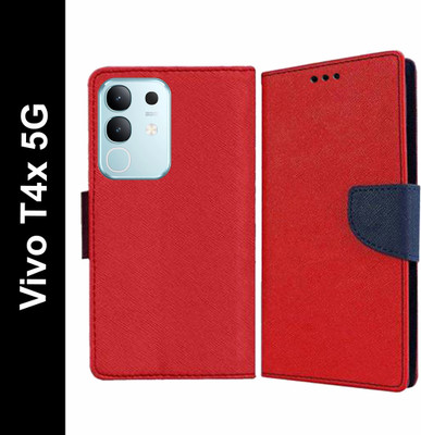 Wristlet Flip Cover for vivo T4x 5G, Vivo Y31 Pro 5G(Red, Cases with Holder, Silicon, Pack of: 1)