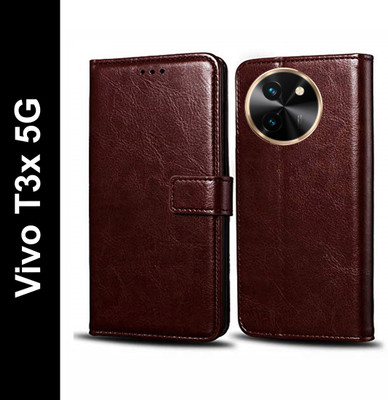 Cockcrow Flip Cover for Vivo T3x 5G(Brown, Shock Proof, Pack of: 1)