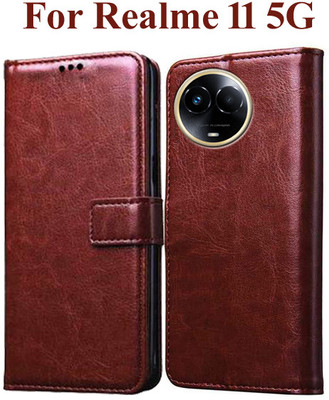 Mehsoos Flip Cover for Realme 11x 5G, Realme Narzo 60x 5G(Brown, Dual Protection, Pack of: 1)