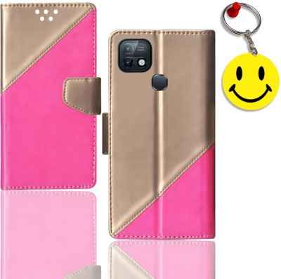 HANIRY Flip Cover for Infinix Hot 10i flip case | X659B flip case | Free Smiley Keychain | ND_09(Pink, Magnetic Case, Pack of: 1)