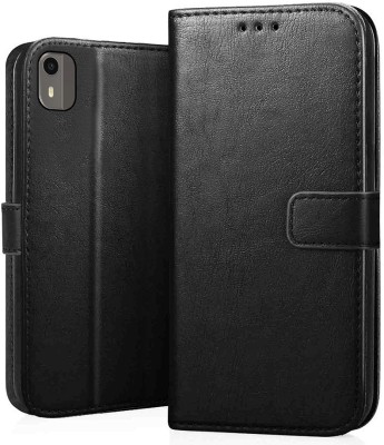 ClickAway Flip Cover for Nokia C12, C12 Pro | Leather Finish | Inside TPU with Card Pockets | Back Cover |(Black, Shock Proof, Pack of: 1)