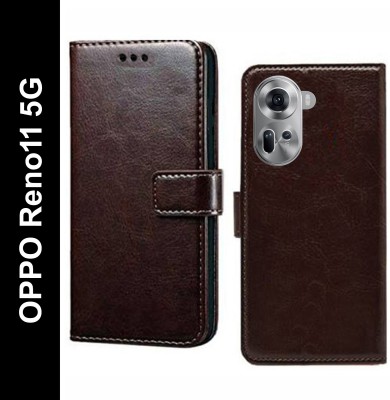 Turncoat Flip Cover for OPPO Reno11 5G(Brown, Grip Case, Pack of: 1)