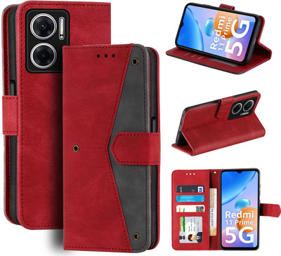 Unistuff Flip Cover for Mi Redmi 11 Prime 5G, Redmi 11 Prime 5G(Red, Camera Bump Protector, Pack of: 1)