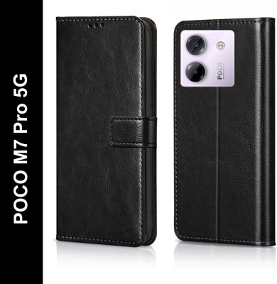 Flocculent Flip Cover for POCO M7 Pro 5G(Black, Shock Proof, Pack of: 1)