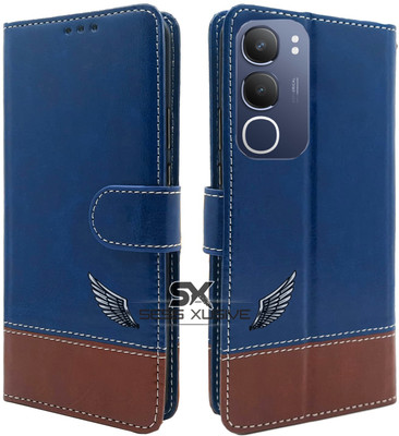 SESS XUSIVE Flip Cover for Vivo Y29 5G -Dual-Color Leather Finish Wallet - Blue & Brown(Brown, Dual Protection)