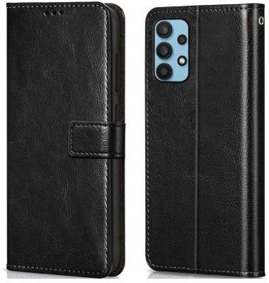 AKSP Flip Cover for Samsung Galaxy M32 (5G) Genuine Leather Finish & Designer Button(Black, Dual Protection, Pack of: 1)