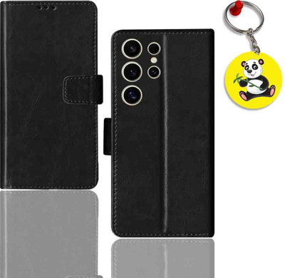 HANIRY Flip Cover for Samsung S24 Ultra 5G flip cover | SM-S928BZTCINS flip cover | Free Panda Keychain | Black(Black, Magnetic Case, Pack of: 1)