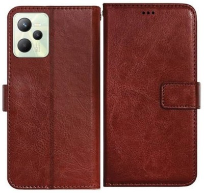 Loopee Flip Cover for Realme C35, Realme Narzo 50A Prime Premium Leather Finish, with Card Pockets, Wallet Stand(Brown, Shock Proof, Pack of: 1)