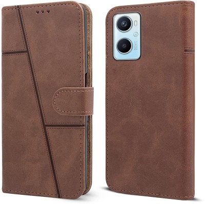 SnapStar Flip Cover for Oppo A96(Premium Leather Material | Built-in Stand | Card Slots and Wallet)(Brown, Dual Protection, Pack of: 1)