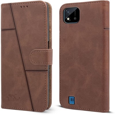 spaziogold Flip Cover for Realme c11 2021(Premium Leather Material | Built-in Stand | Card Slots and Wallet)(Brown, Dual Protection, Pack of: 1)